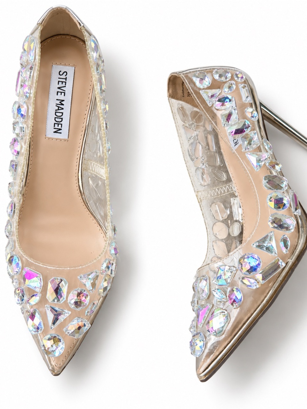 Steve Madden Jewel 💎 embellished Clear and nude pointed toe pumps size 9